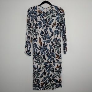 NWOT Edun Beige Leaf Print Sheath Dress Midi sz 2
